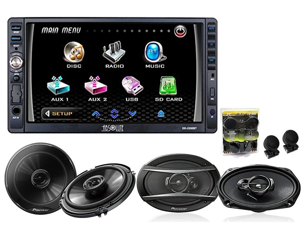 Absolute DD2200BT Double Din DVD, CD, MP3 Player W/ Pioneer TS-F1634R 6.5", TS-A6966R 6x9 & TW600