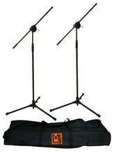 Load image into Gallery viewer, MR DJ MS600PKG 2 Microphone Stands Adjustable Boom Stage with Mic Holder Clips &amp; Carry Bag