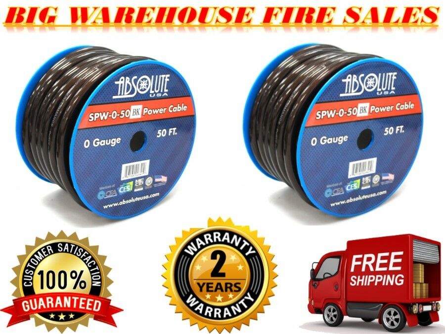 2 Absolute SPW-0-50BK 1/0 Gauge Power Ground Cable 1/0 Gauge 50 FT PRO Xtreme Twisted Power / Ground Battery Wire Cables Black