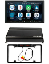 Load image into Gallery viewer, Alpine ILX-W670 + Alpine KTA-450 + CAM1800B Car Stereo Bundle 7 Inch Mechless Ultra-shallow AV System with Apple Carplay, Android Auto + 400-watt Power Pack Amplifier &amp; Absolute CAM1800B Black License Plate Rear View Camera