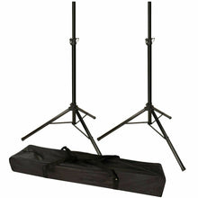 Load image into Gallery viewer, 2 MR DJ SS350B Universal Black Heavy Duty Folding Tripod PRO PA DJ Home On Stage Speaker Stand Mount Holder with Road Carrying Bag