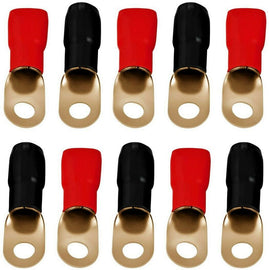 MR DJ DGRT0010 1/0 Gauge Crimp Ring Terminals Connectors 10-Pack (Red, Black)