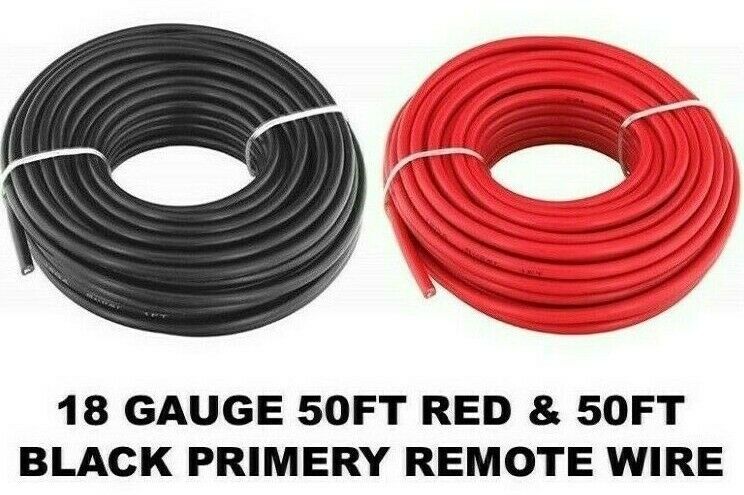 XP Audio XP18G50R XP18G50BK<br/> 2 Rolls 18 Gauge Wire Red Black Power Ground 50 Ft Each Primary Stranded Copper Clad