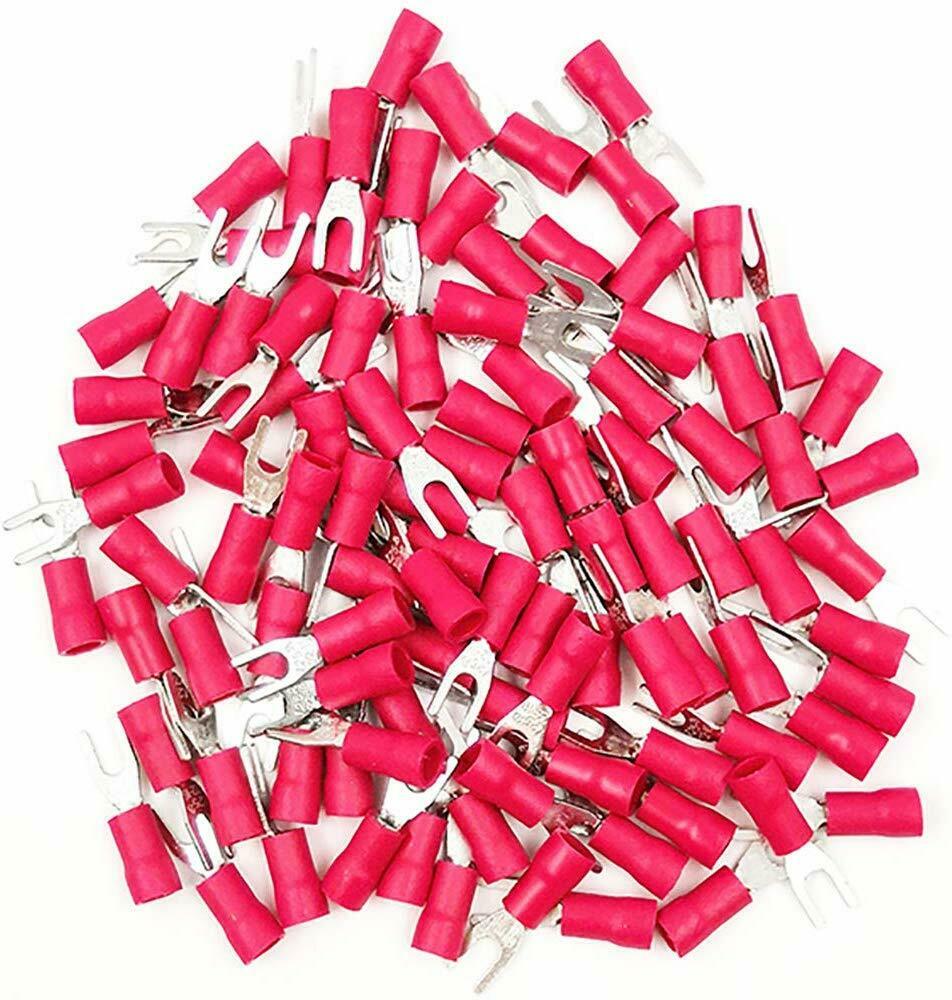 American Terminal E-SR8-200 200PCS 18-22AWG #8 Red Insulated Fork Spade Wire Connector Electrical Crimp Terminal