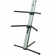 Charger l&#39;image dans la galerie, MR DJ KS1000 Professional 2-Tier Column Keyboard Stand Silver with 5/8&quot; Mic Mount