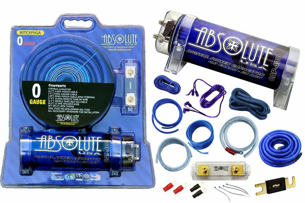 Absolute KITCAP0GABL 0 Gauge Amplifier Installation Kit & 4 Farad Digital Capacitor Package