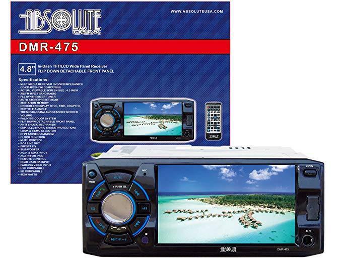 Absolute DMR475 Single Din Car Stereo 4.8" DVD/MP3/CD Radio Multimedia Player