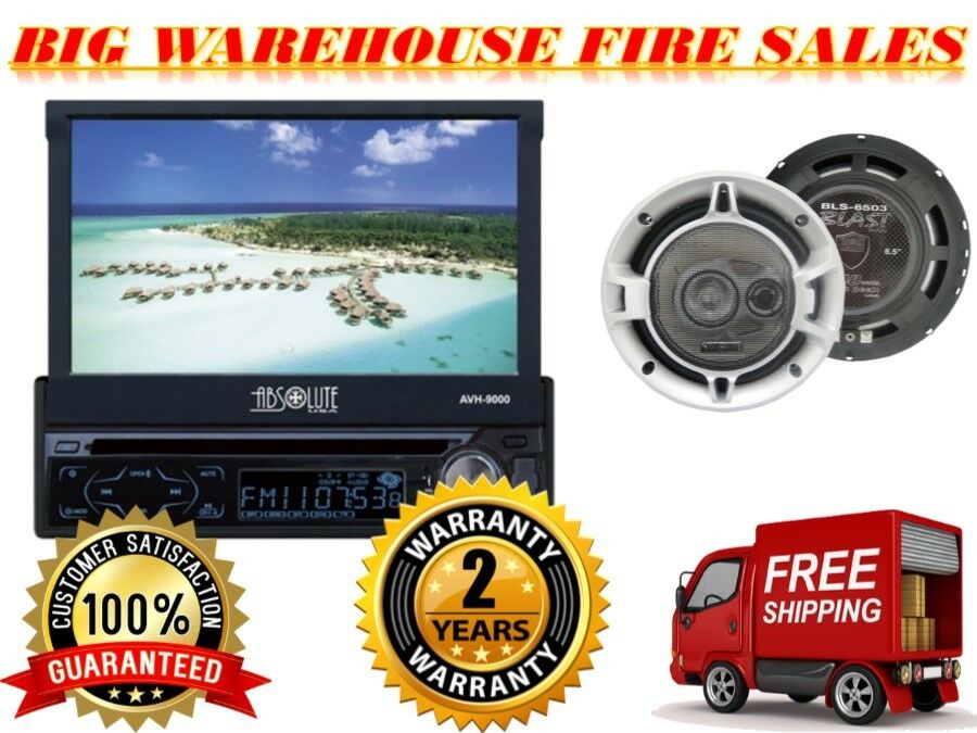 Absolute 7" INDASH CAR STEREO MOTORIZED DVD / CD / MP3/ USB + 6.5" 3-WAY SPEAKER