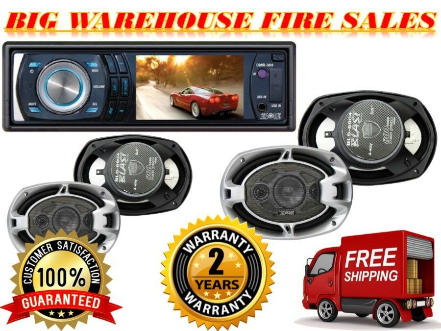 Absolute DMR-380BTAD 3.5" Car Stereo DVD/CD/MP3/AM/FM & 2 Pair BLS-6904 6X9" Speaker