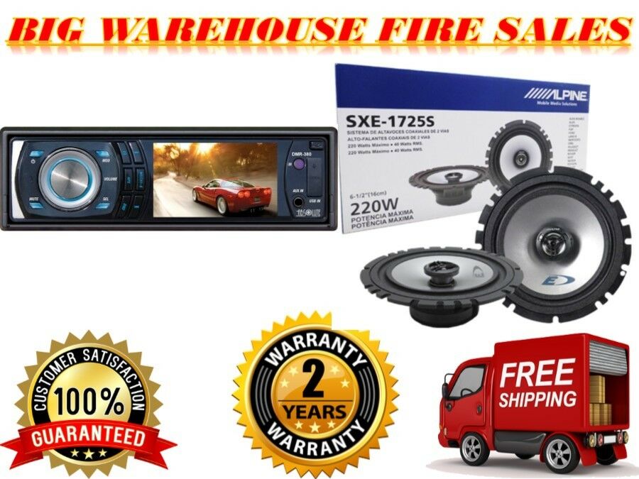 Absolute DMR-380BTAD 3.5" Car Stereo DVD/CD/MP3/AM/FM Player & Alpine SXE-1726S 6.5" Speakers