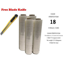 Load image into Gallery viewer, BM Paper 1 X Four (4) Plastic Shrink Stretch Wrap 445mm x 450m, 4RLS/CS + Free BLADE