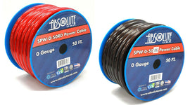 Absolute SPW-0-50RD & SPW-0-50BK 1/0 Gauge 50 FT Xtreme Twisted Power/Ground Battery Wire Cables Set One Red & One Black