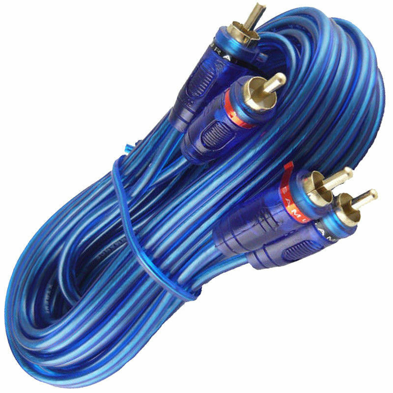 ABSOLUTE 6 Ft 2 Ch Blue Twisted Car Amp Gold RCA Jack Cable Interconnect