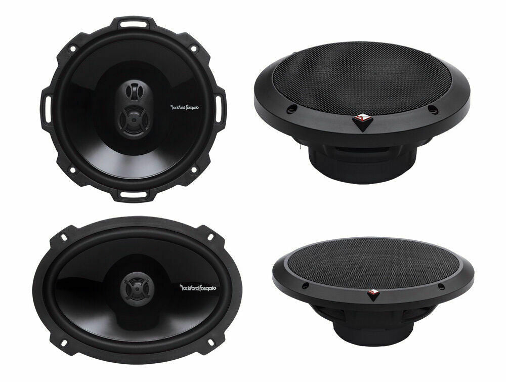 2 Rockford Fosgate P1675 6.75" 120W 3 Way + 2 P1692 6x9" 150W 2 Way Speakers