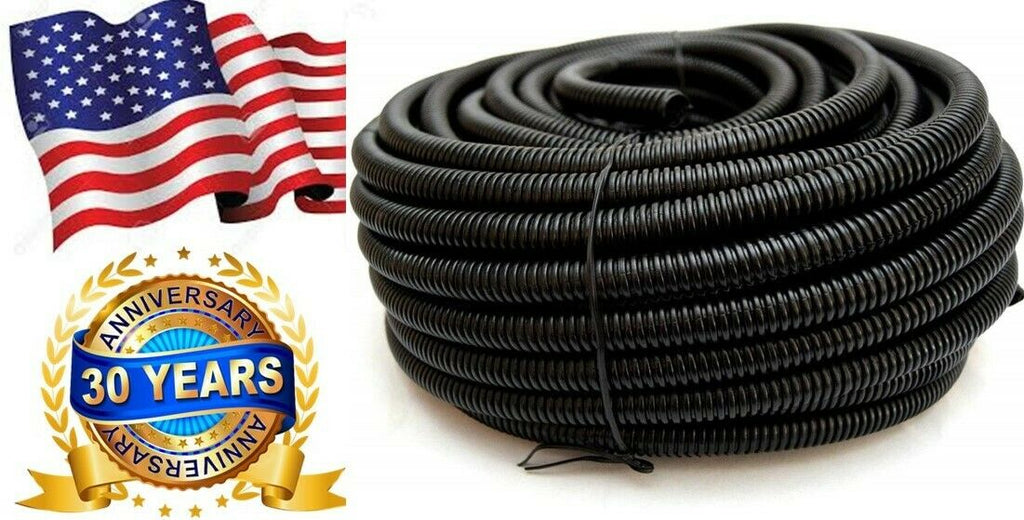 50' Feet 1/4" Black Split Loom Wire Flexible Tubing Wire Cover