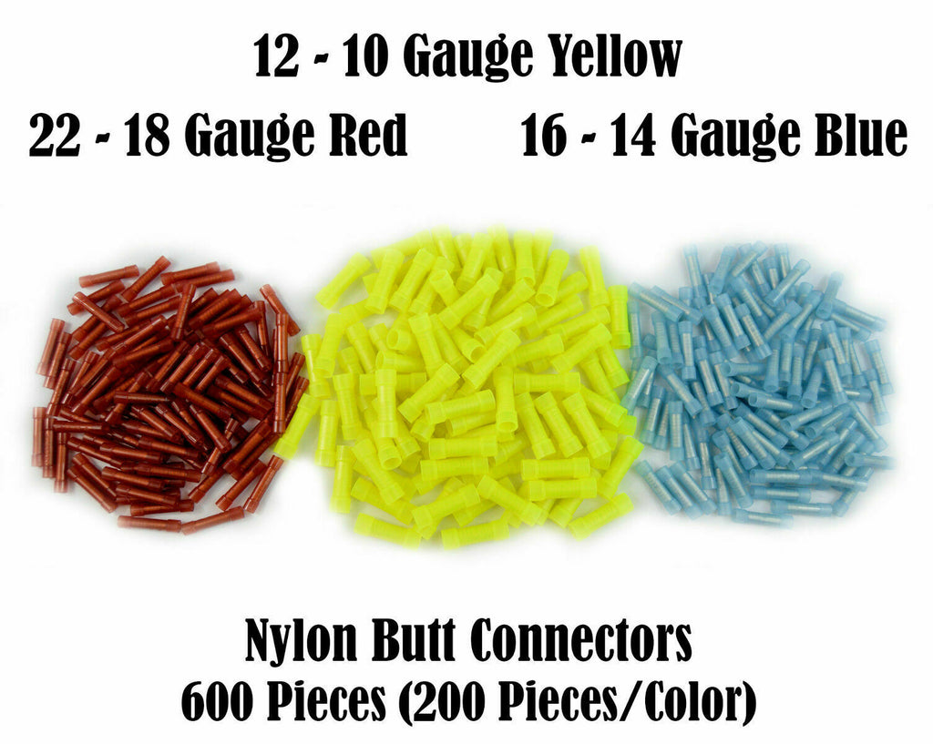 Patron PT600BCRYB 600 Wire Butt Connectors Yellow/Blue/Red Nylon Car Audio Crimp Terminals