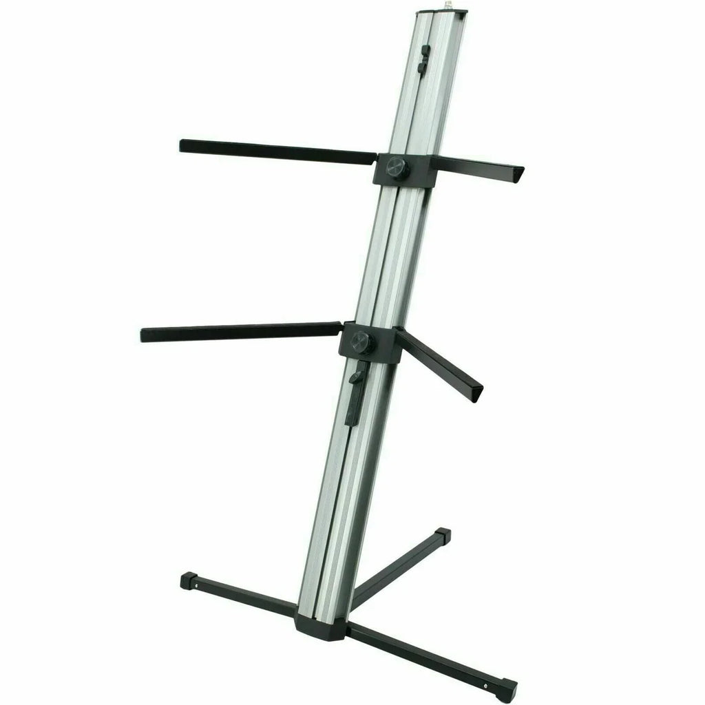 MR DJ KSPRO1500S PRO 2-Tier Silver Column Keyboard Stand W Mic Boom Arm + Case