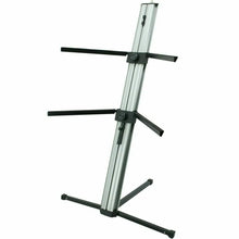 Load image into Gallery viewer, MR DJ KSPRO1500S PRO 2-Tier Silver Column Keyboard Stand W Mic Boom Arm + Case
