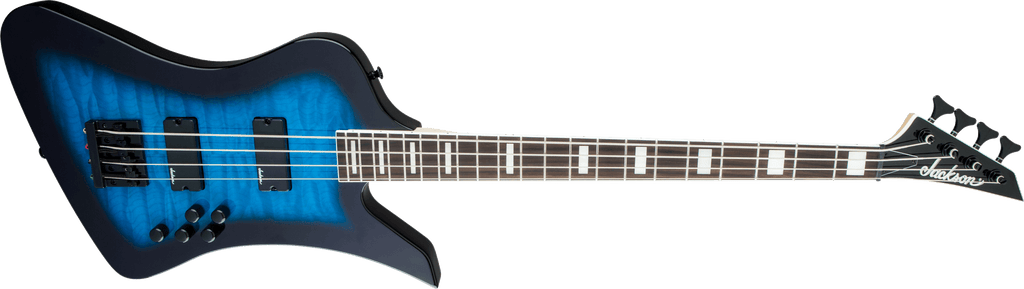 Jackson JS Series Kelly™ Bird JS3Q, Amaranth Fingerboard, Transparent Blue Burst