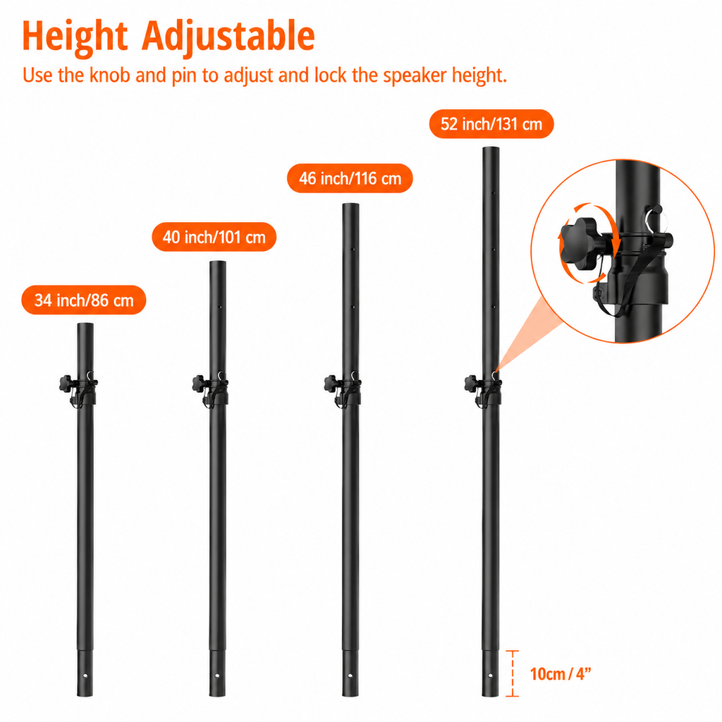 MR DJ SS50 Adjustable Subwoofer Speaker Pole M20 Threaded & 35mm Mount Dual 35mm/38mm
