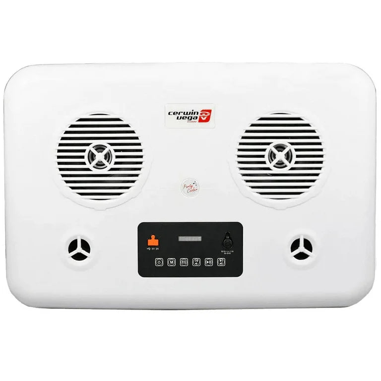 Cerwin Vega CVC65R 55QT Red Cooler with 6.5" 2-Way Marine Built-In Speakers, BT Streaming, Phone Charger, 10hr Battery