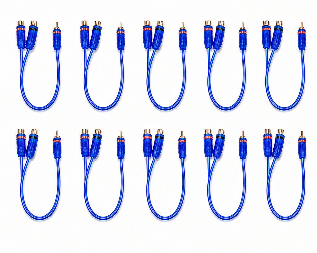 10 Absolute ABC-2F1M BLUE Y-Adapter 2Female to 1Male RCA Interconnect Audio Cable