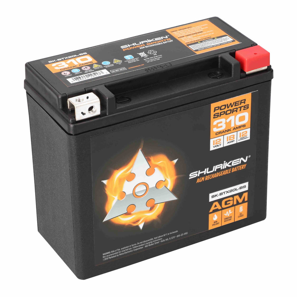 Shuriken SK-BTX20L-BS 310 CRANK AMPS / 18AMP HOURS AGM Power Sports 12V Battery