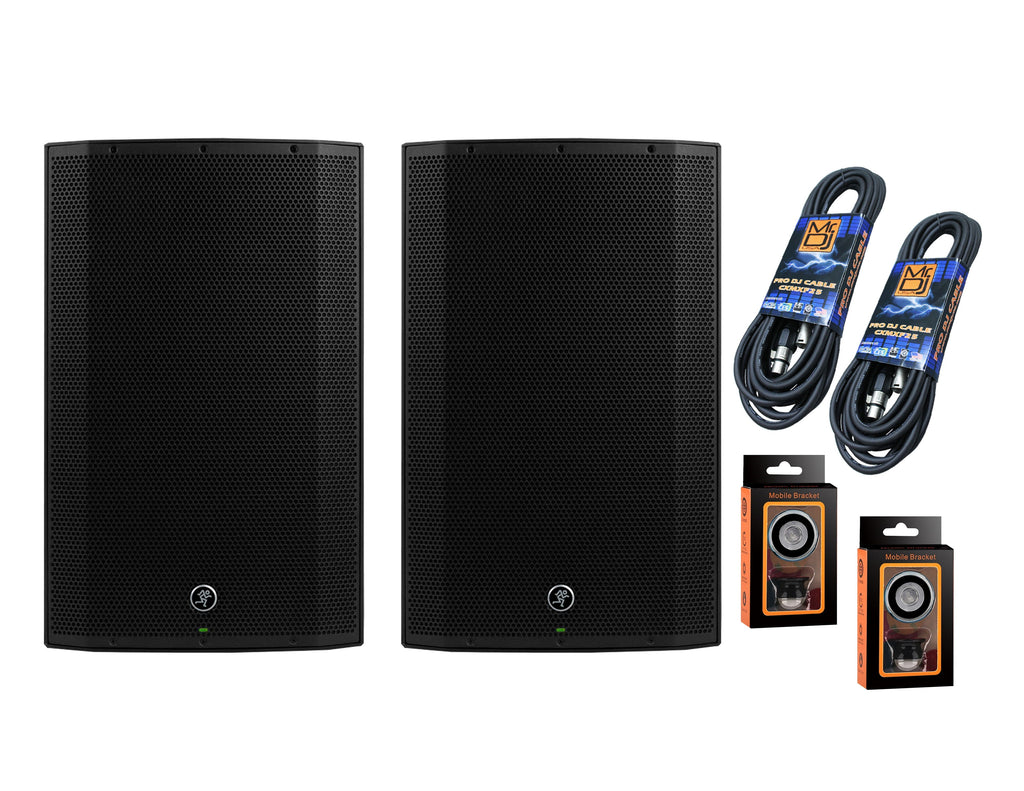 2 Mackie Thump215XT 15" DSP Bluetooth Power Loudspeaker + 2 Cables & Mobile Phone Holder