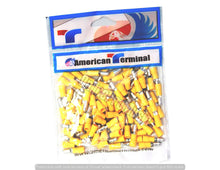 Load image into Gallery viewer, American Terminal E-BVLMYV-100 10/12 Gauge Nylon Male Yellow Solderless Crimp Bullet Plug Connectors
