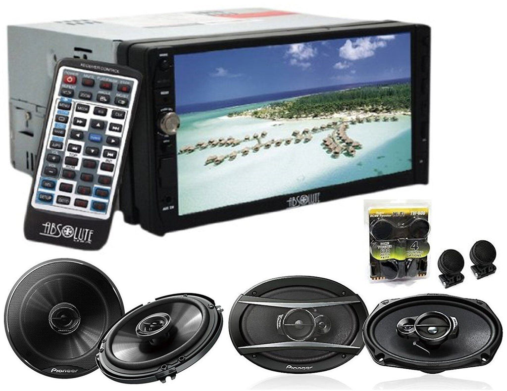 Absolute DD-3000 7" DVD CD MP3 Double Din + pioneer TS-G1620F TS-G6930F speakers & TW600