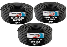 Load image into Gallery viewer, A-T 3-Pack 1/4", 1/2", 3/4" x 20 Feet Each Split Wire Loom Convoluted Tubing