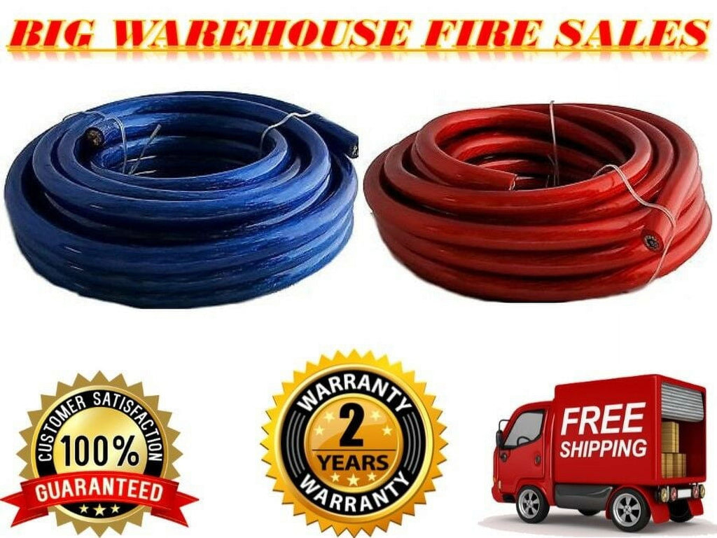 AT 100 FEET 0 GAUGE BLUE & RED POWER + GROUND WIRE CABLE 1/0 GAUGE CAR AUDIO