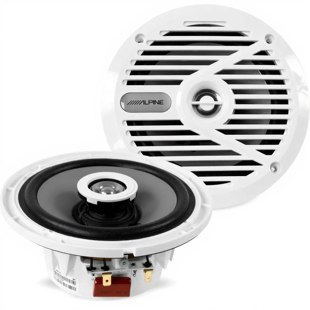 2 Alpine SPS-M601W 6.5” Coaxial 2-Way Marine Speaker with White Grilles