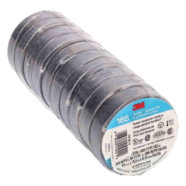 10 Pack 3M Temflex 1700/165 3/4" x 60' General Use Vinyl Electrical Tape
