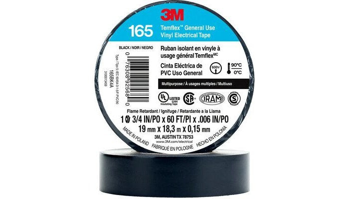 3M 1700 165 Temflex Insulated Vinyl Black Electrical Tape 3/4" x 60' FT