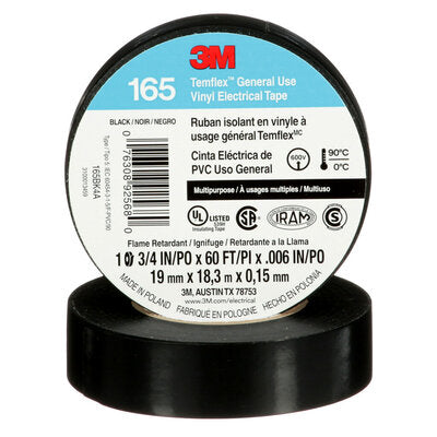 25 3M 165 Temflex 1700 Economy Grade Vinyl Electrical Tape, 3/4 in x 60 feet