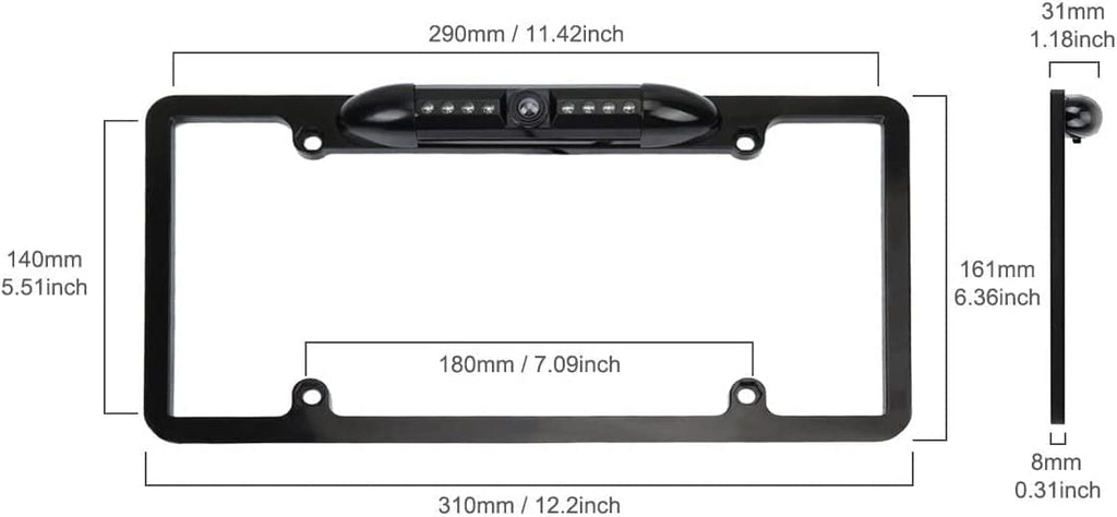 CAM115 Backup Camera Frame License Plate HD Night Vision Rear View 170° Angle Waterproof Compatible with Clarion, Dual, BOSS, Jensen, Stinger, Pioneer, SoundStream, Sony, Kenwood, JVC, Rockford Fosgate,