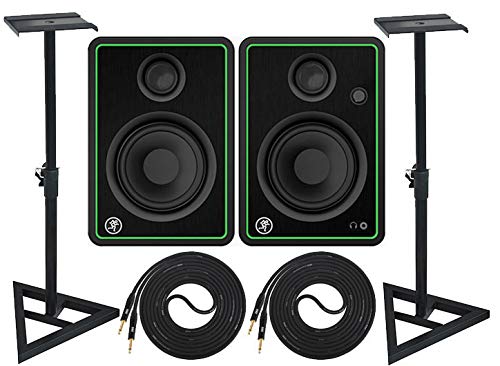 Mackie CR4-X Pair Multimedia Studio Monitors Adjustable Stable Stands 2 Cable Set