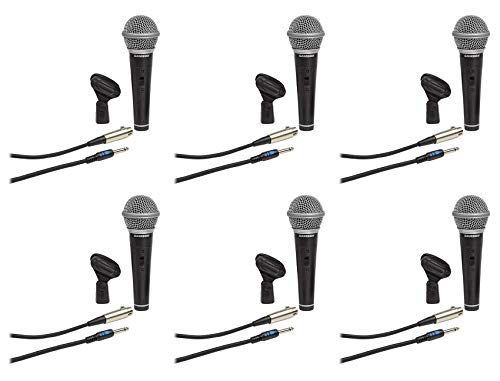 (6) Samson R21S Dynamic Handheld Microphones+Mic Clips+Cables+3.5mm adapters