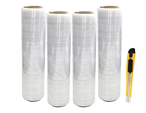 XP Audio Clear Stretch Film Shrink Wrap Pallet 4 Roll 18" 80 Gauge  + Knife