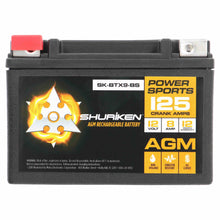 Charger l'image dans la galerie, Shuriken SK-BTX9-BS 125 CRANK AMPS / 8AMP HOURS AGM Power Sports 12V Battery