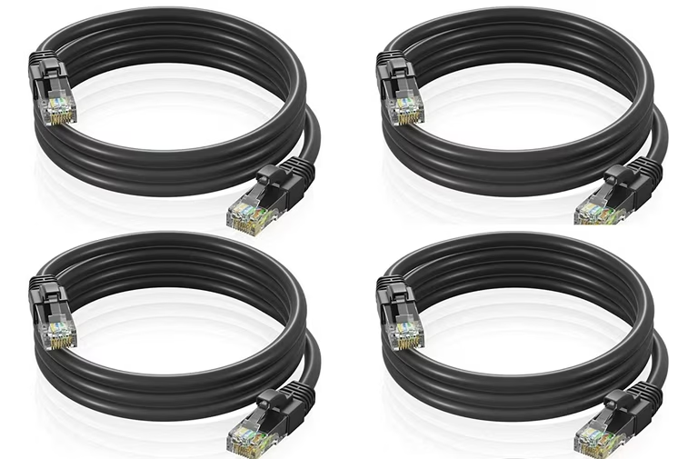 4 Cat6a Ethernet Network Patch Cable RJ45 23AWG 600Mh Solid Copper Wire 3' Black