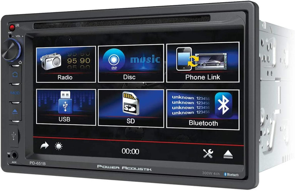 Power Acoustik PD-651B Double DIN Bluetooth In-Dash DVD/CD/AM/FM Car Stereo w/ 6.5" Touchscreen and SD/USB Reader