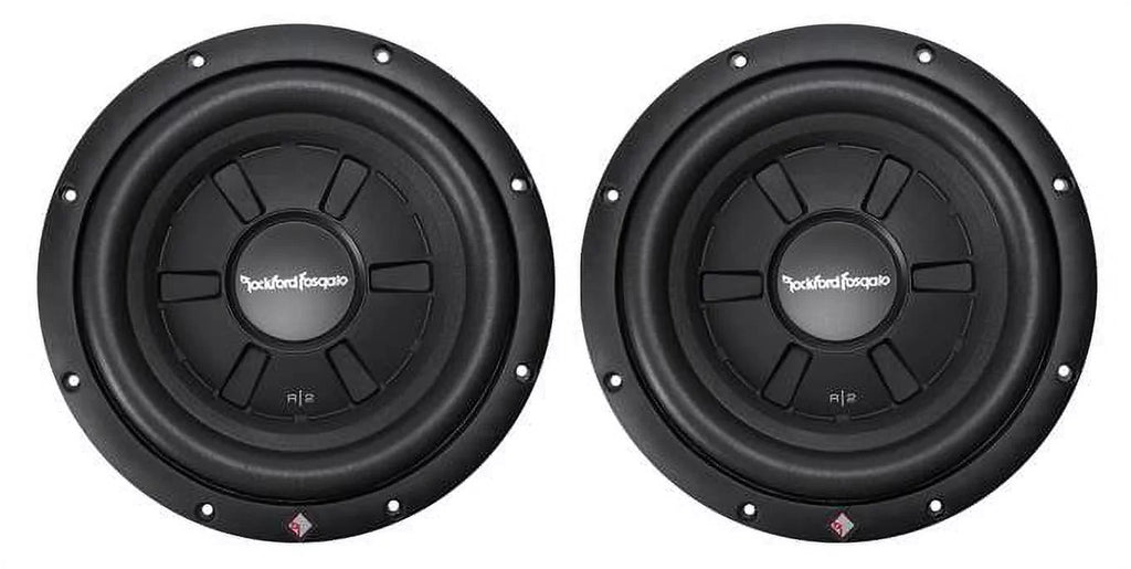 2 Rockford Fosgate Prime R2SD2-12 + 2 Single Sealed Boxes  500W Max 12" shallow mount dual 2-ohm voice coils subwoofer + 2 Single Sealed Boxes