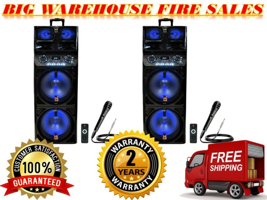 2 MR DJ SAPPHIRE Portable Dual 12" Karaoke PRO PA DJ Active Speaker Microphone