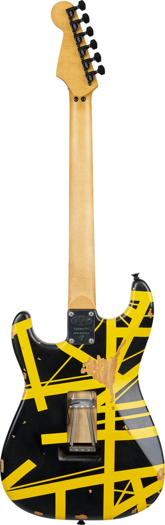 EVH 5107900528 Striped Series Frankenstein Frankie, Maple Fingerboard - Black with Yellow Stripes, Aged
