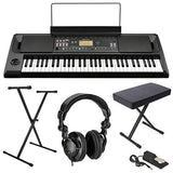 Korg EK-50 61-Key Arranger Entertainer Keyboard (Black), Starter Bundle with Bench, Stand and H&A Studio Headphones