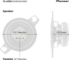 Charger l&#39;image dans la galerie, Pioneer TS-A709 A Series 2-3/4” 2-Way 450 Watt Max Power Coaxial Speaker with a 16mm Tweeter – Pair, Black