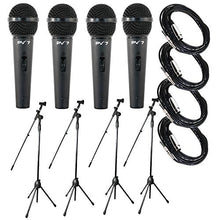 Charger l&#39;image dans la galerie, 4 Peavey PV7 ND Magnet Dynamic Microphone with 1/4&quot; to XLR Cable + 4 Microphone Stands