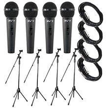 Charger l&#39;image dans la galerie, 4 Peavey PV 7 ND Magnet Dynamic Microphone with 1/4&quot; to XLR Cable + 4 Microphone Stands